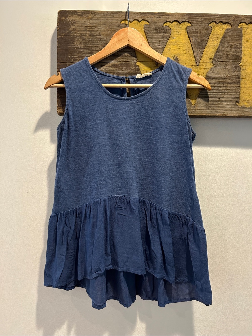 Wilton Slate Blue Ruffle-Hem Sleeveless Tank